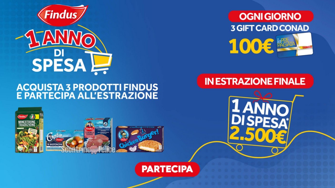 Concorso "Un anno di spesa con Findus": in palio gift card Conad e un anno di spesa pagata!