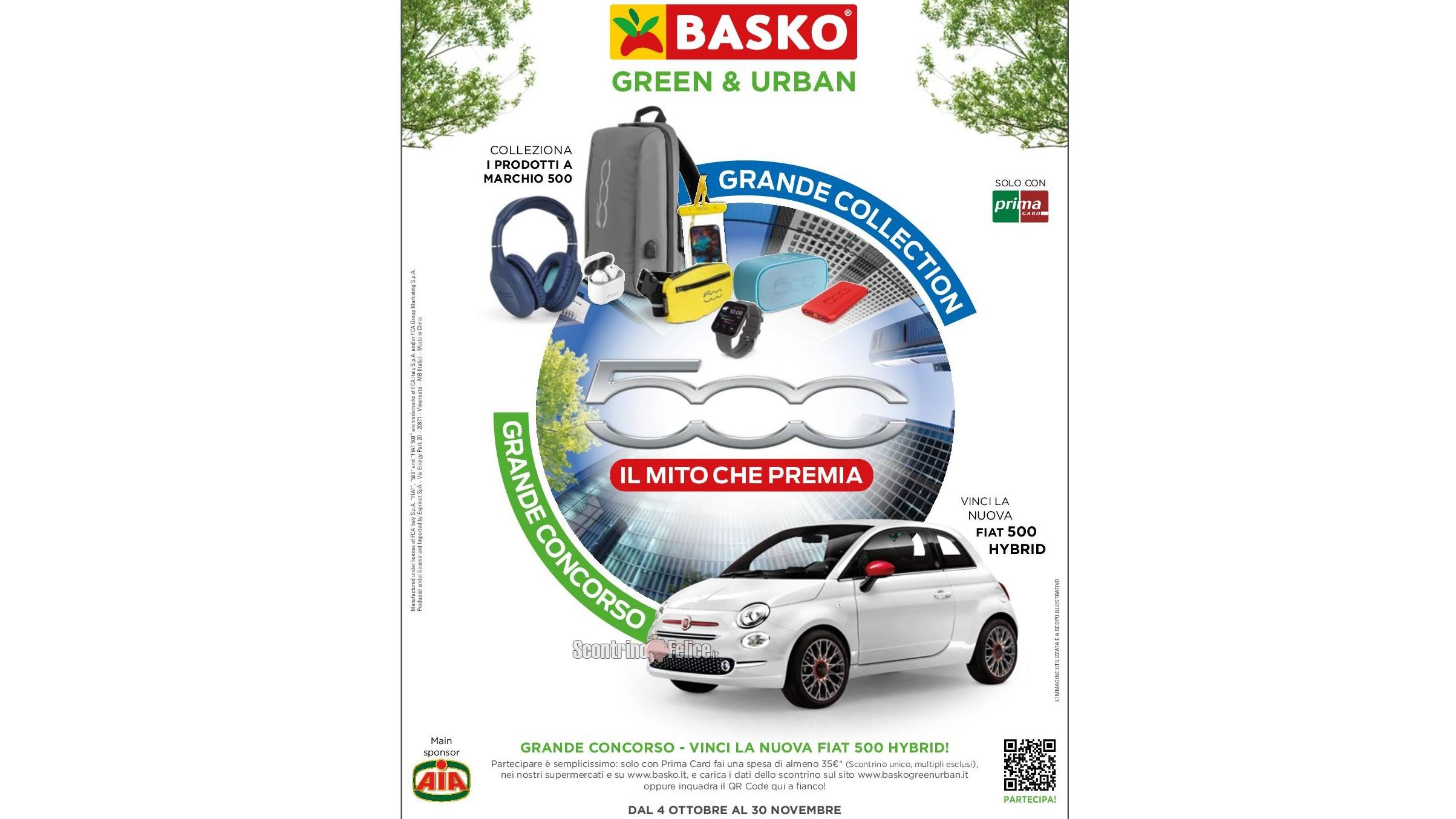 Grande Concorso Basko "Green&Urban": vinci la Nuova Fiat 500 Hybrid (e colleziona i prodotti 500)