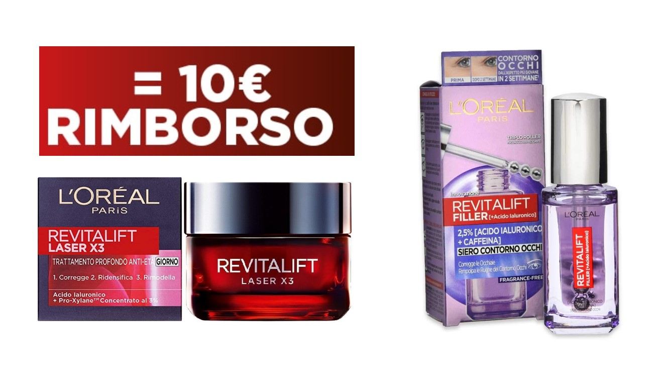 Acquista 1 crema Revitalift Laser e 1 siero L'Oréal Paris, per te 10€ di rimborso