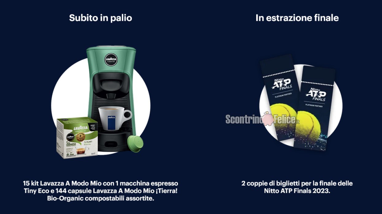 Concorso gratuito Lavazza Espressoland: vinci 15 kit Lavazza A Modo Mio e la finale delle Nitto ATP Finals 2023