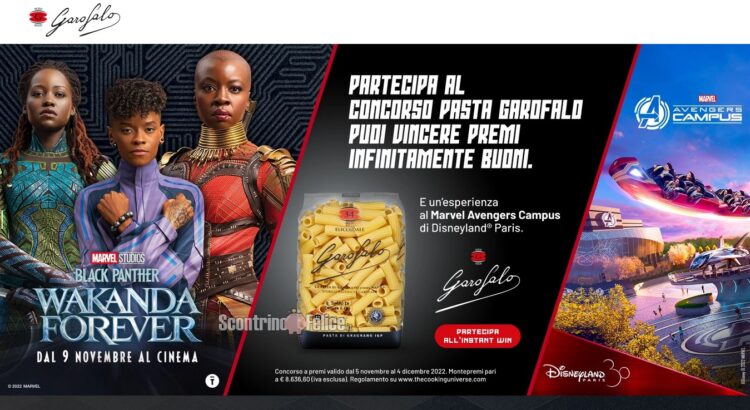 Concorso gratuito “The Cooking Universe Black Panther: Wakanda Forever”: vinci biglietti cinema, forniture Garofalo e 1 esperienza al Marvel Avengers Campus di Disneyland Paris