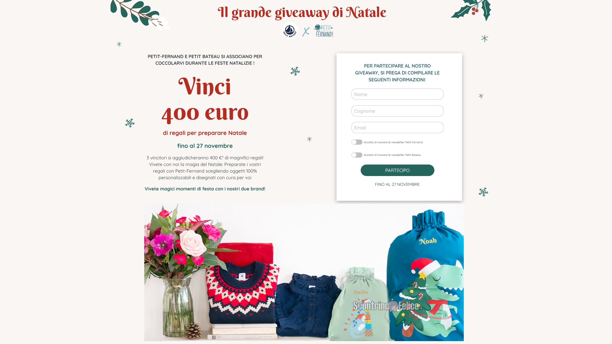 Concorso Petit-Fernand e Petit Bateau "Il grande giveaway di Natale": vinci 400 euro di regali!