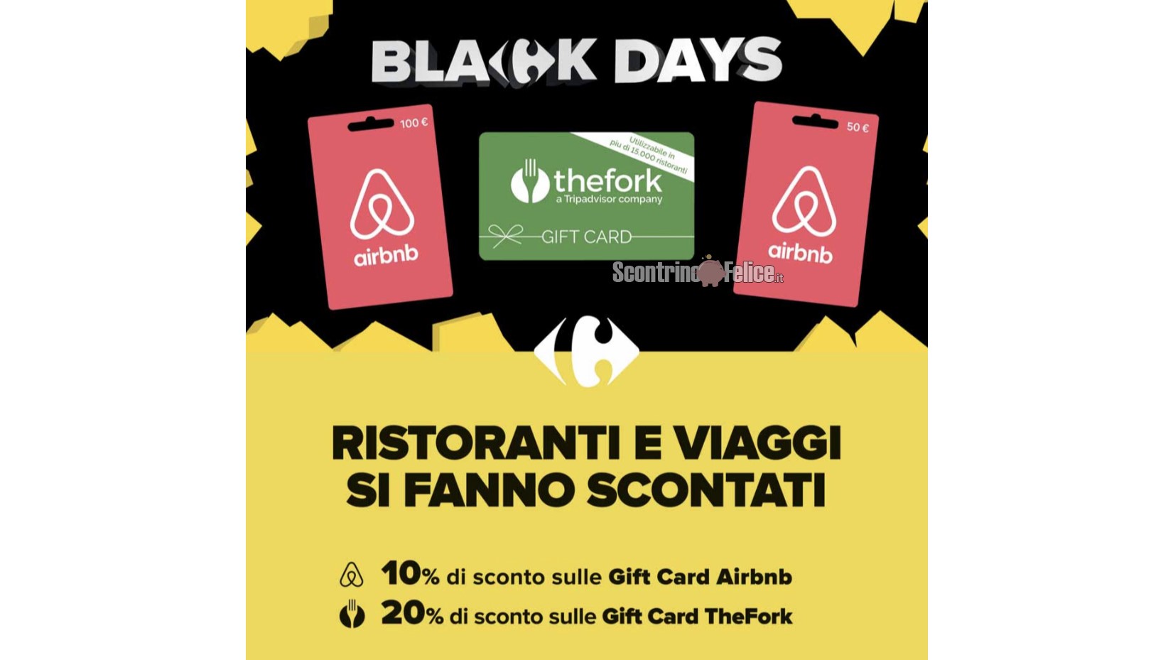 Gift Card TheFork e AirBnB scontate da Carrefour