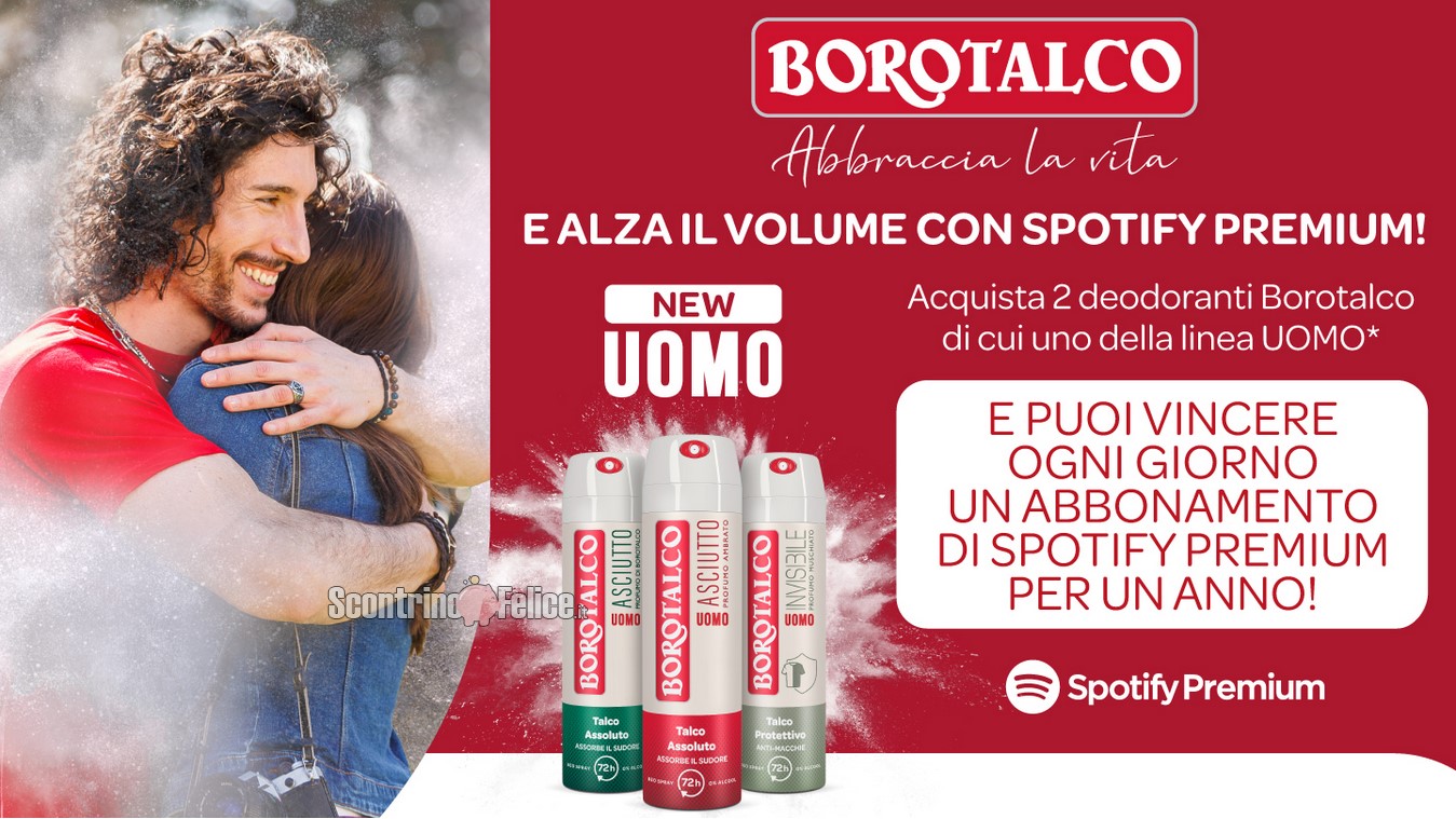 Concorso Borotalco "Alza il volume": vinci abbonamento Spotify Premium ogni giorno