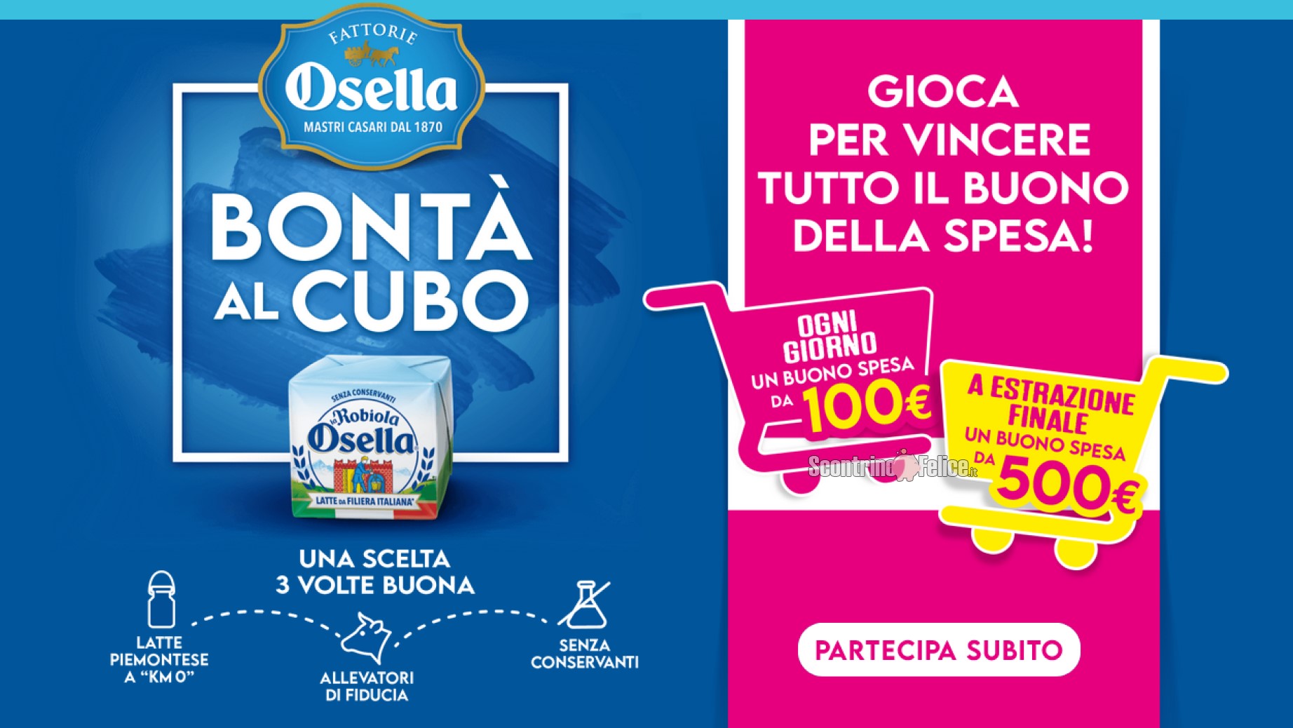 Concorso Fattorie Osella Bontà al Cubo: vinci buoni spesa da 100 euro e 500 euro!