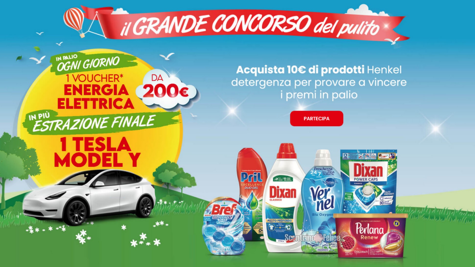 Concorso Henkel "Il grande concorso del pulito": in palio voucher energia elettrica e 1 automobile Tesla!