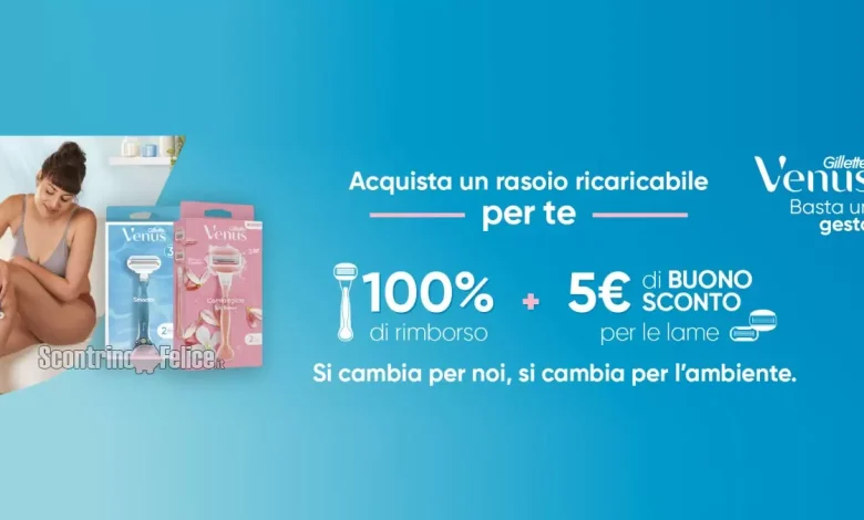 Cashback Gillette Venus: ricevi il rimborso del 100% + 5 euro di buono sconto