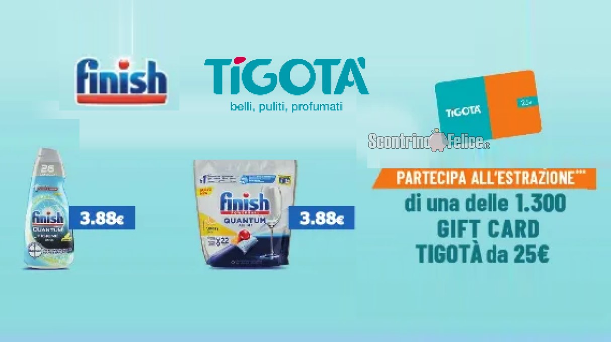 Concorso Finish da Tigotà: vinci 1300 gift card da 25 euro – Marzo 2023
