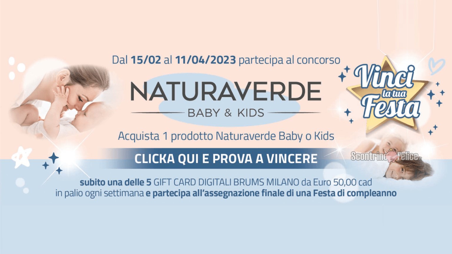 Concorso Naturaverde "Vinci la tua festa": vinci gift card Brums e una festa di compleanno!