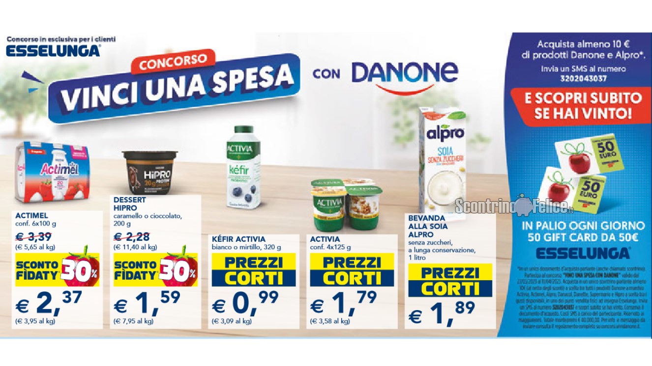 Concorso "Vinci una spesa con Danone" da Esselunga: vinci 50 gift card da 50 euro ogni giorno!