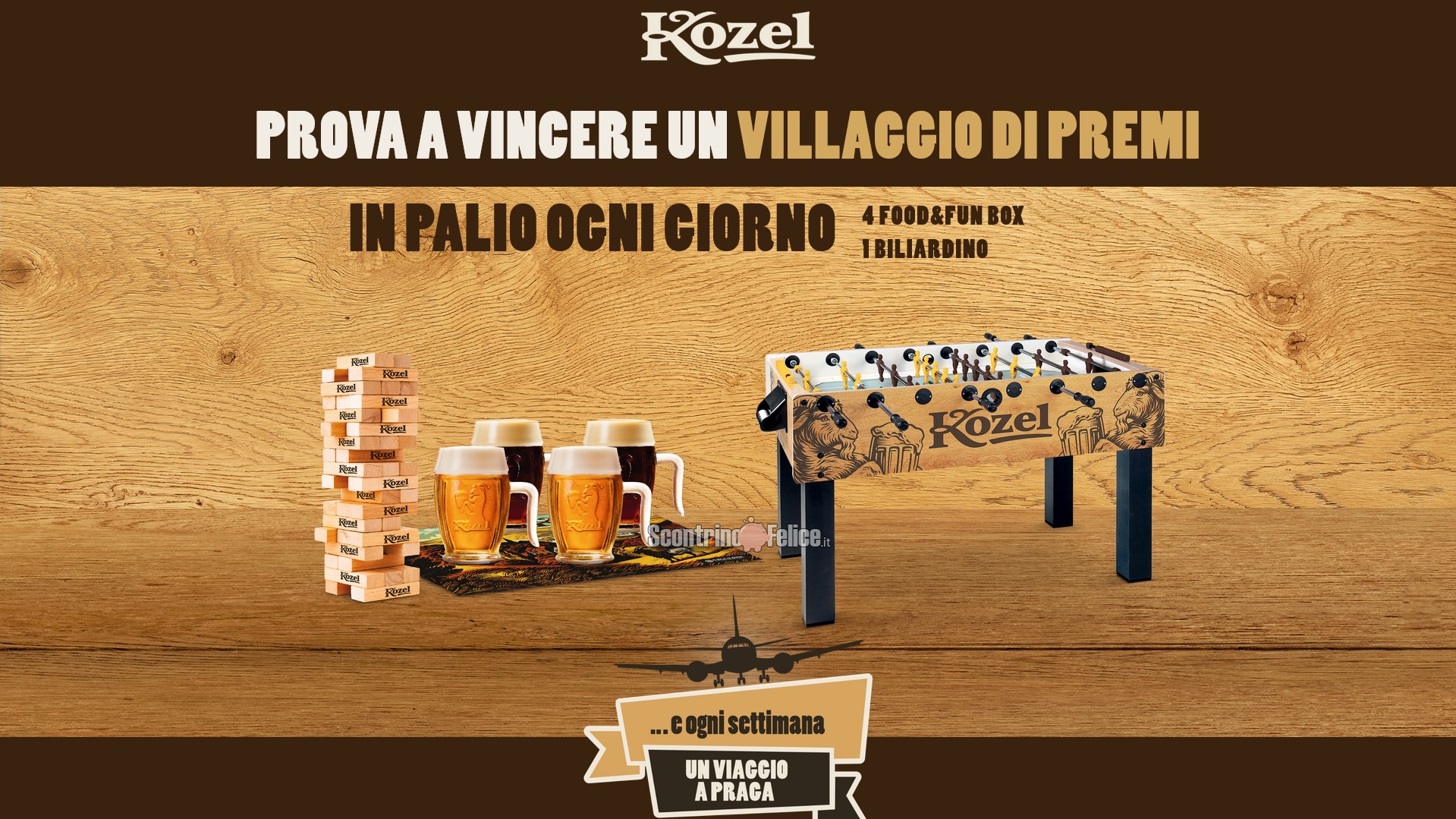 Concorso birra Kozel “Prendi la serata per le corna”: vinci viaggi a Praga, biliardini e Box Food&Fun