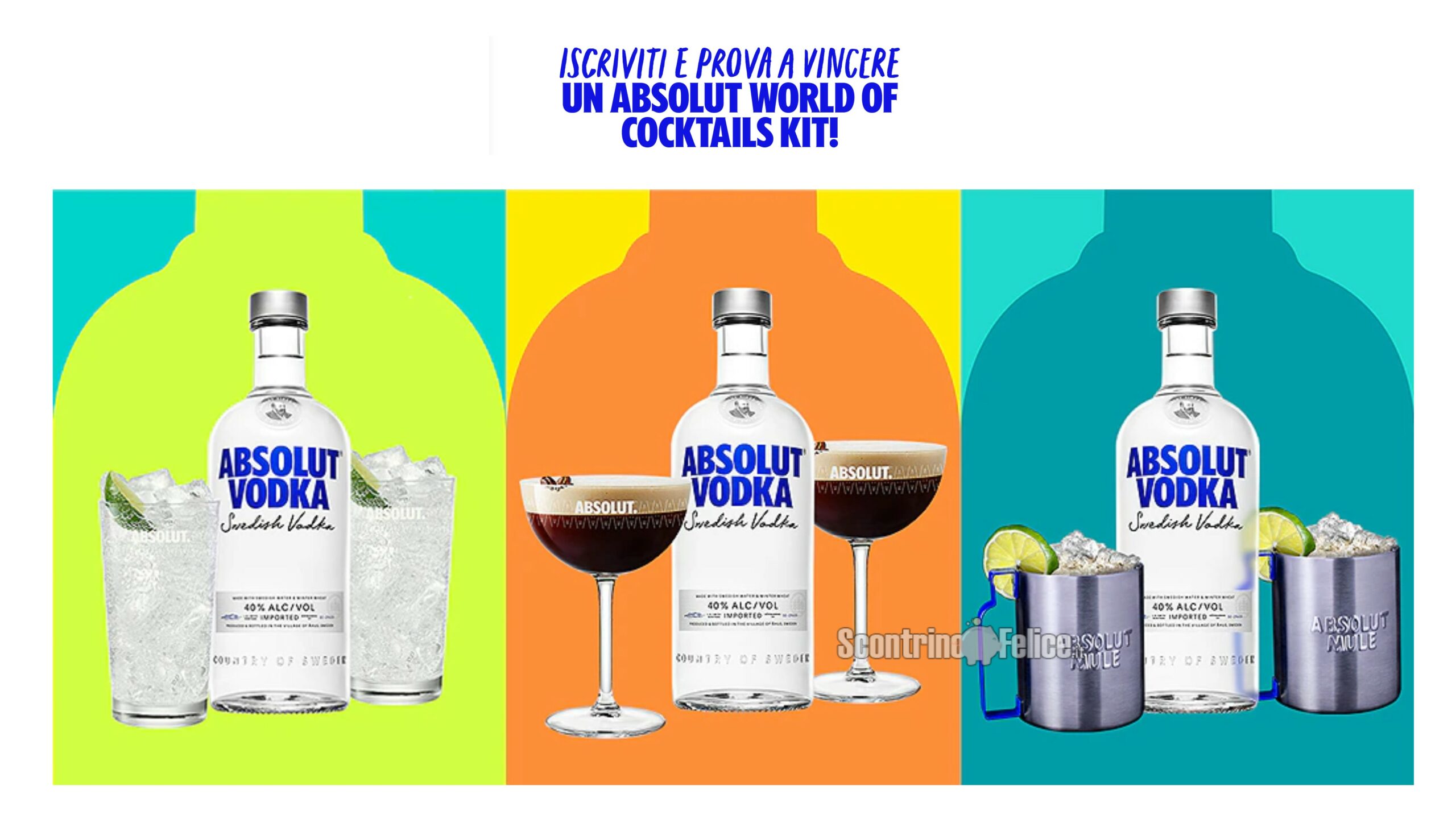 Concorso gratuito Absolut Vodka: vinci 90 kit cocktail