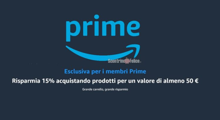 Esclusiva Amazon Prime: risparmia 15% acquistando prodotti per un valore di almeno 50 euro!