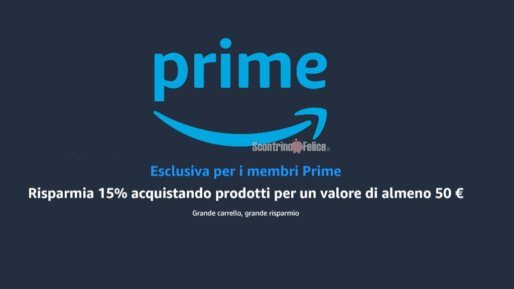 Esclusiva Amazon Prime: risparmia 15% acquistando prodotti per un valore di almeno 50 euro!