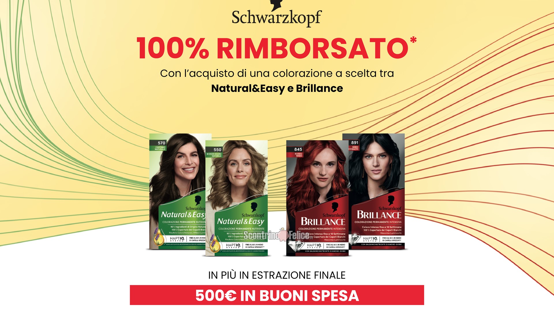 Cashback Schwarzkopf 100% rimborsato: ricevi il rimborso di 1 colorazione Natural&Easy e Brillance (e vinci 500 euro in buoni spesa!)