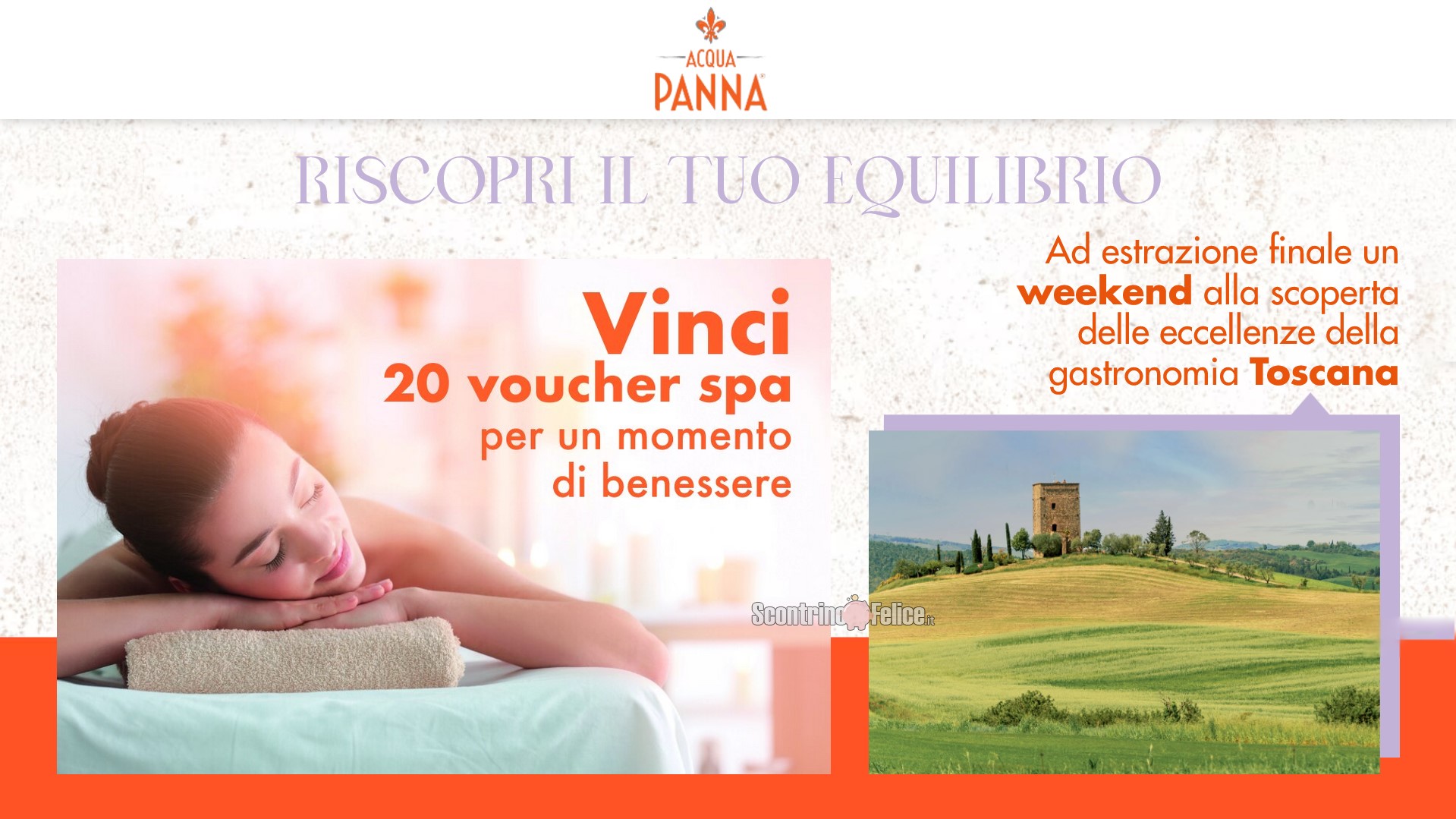 Concorso Acqua Panna "Riscopri il tuo equilibrio": vinci voucher SPA e weekend in Toscana