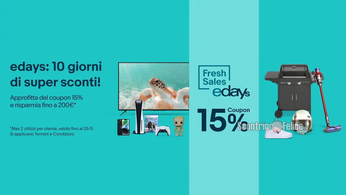 eBay edays: codice -15% e 10 giorni di super sconti