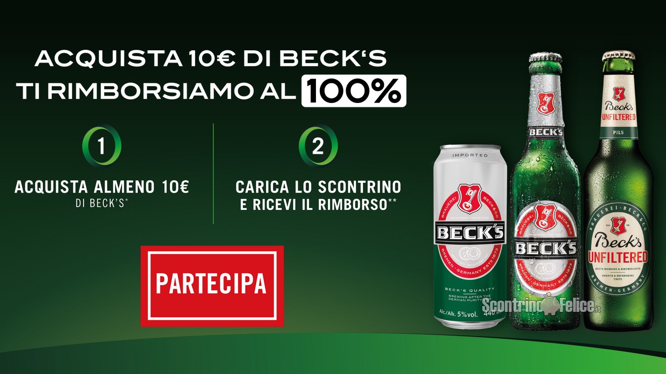 Cashback Beck’s 2023: spendi 10 euro e ricevi il rimborso del 100%