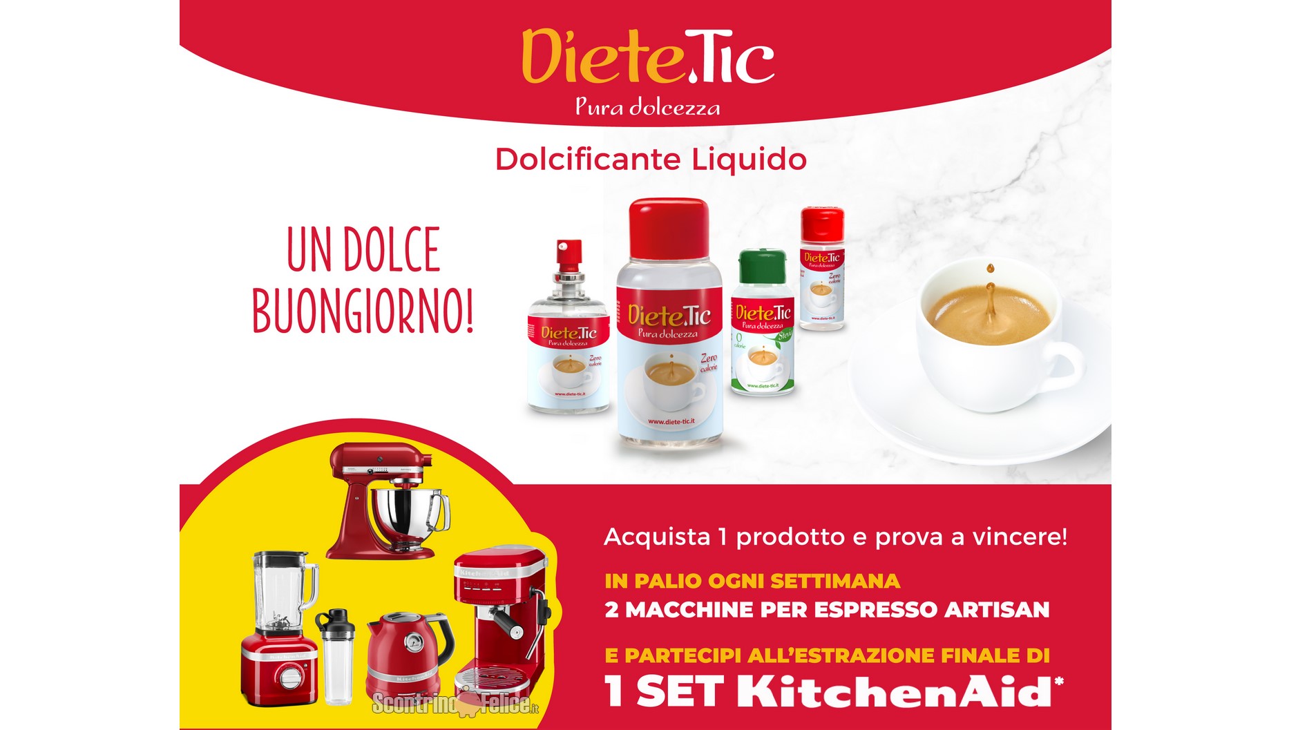 Concorso Dietetic "Un Dolce Buongiorno": vinci Macchine Caffè Espresso e set completi Artisan KitchenAid