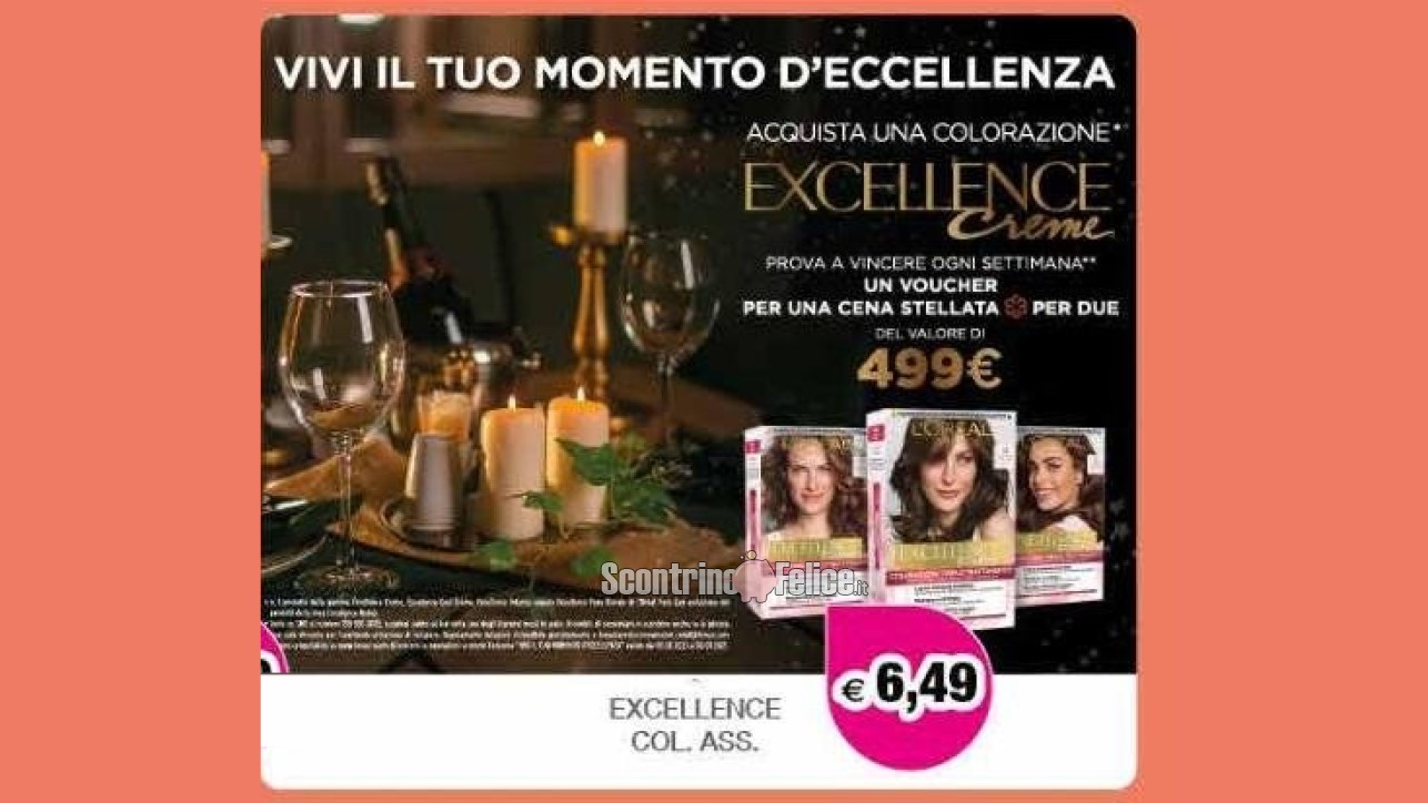 Concorso Excellence di L’Oréal "Vivi il Tuo Momento D’Eccellenza": vinci voucher Golden Moments per una cena stellata
