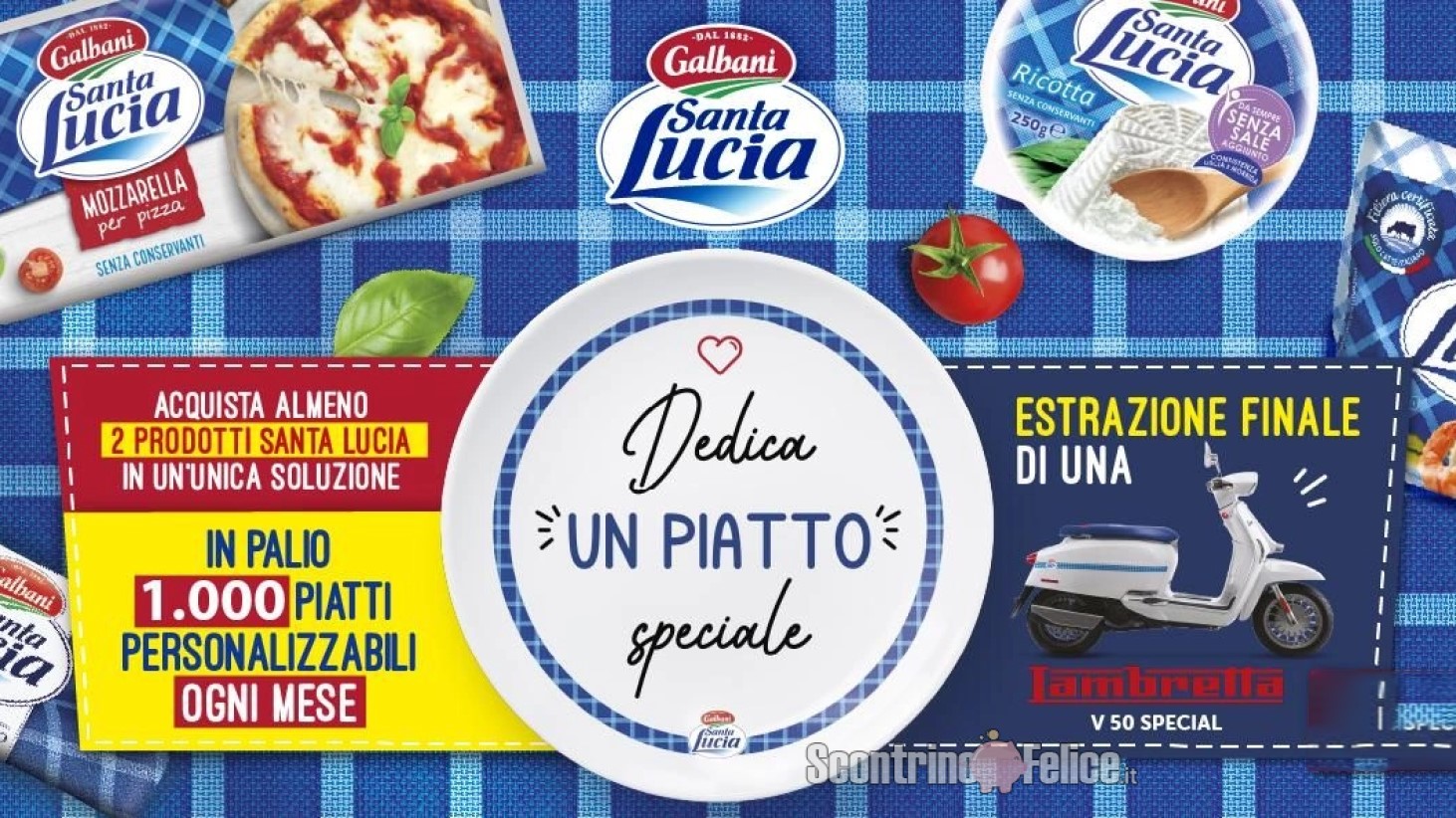 Concorso Galbani Santa Lucia "Dedica Un Piatto Speciale": vinci piatti personalizzabili e 1 Lambretta V50 Special