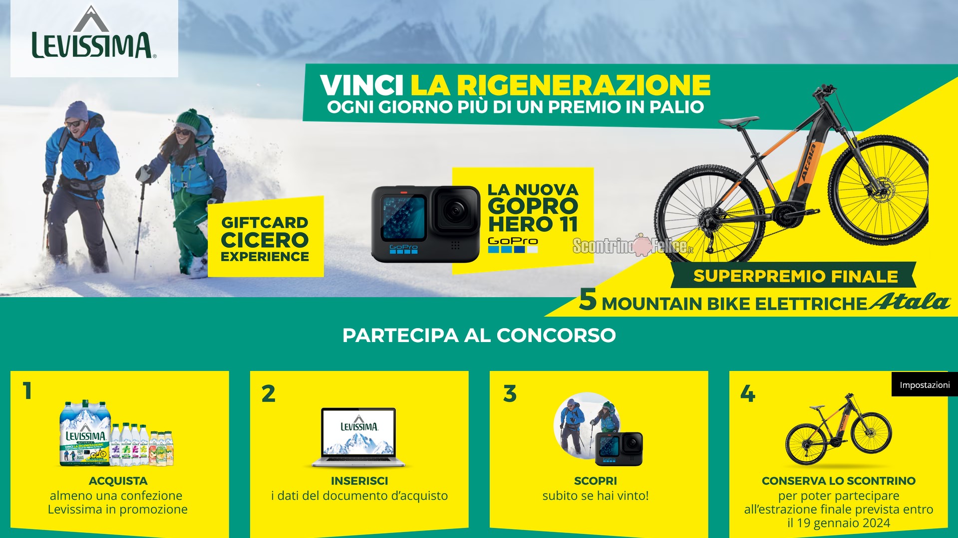 Concorso Levissima “Vinci La Rigenerazione” 2023: vinci GoPro, buoni Cicero Experience e eBike Atala