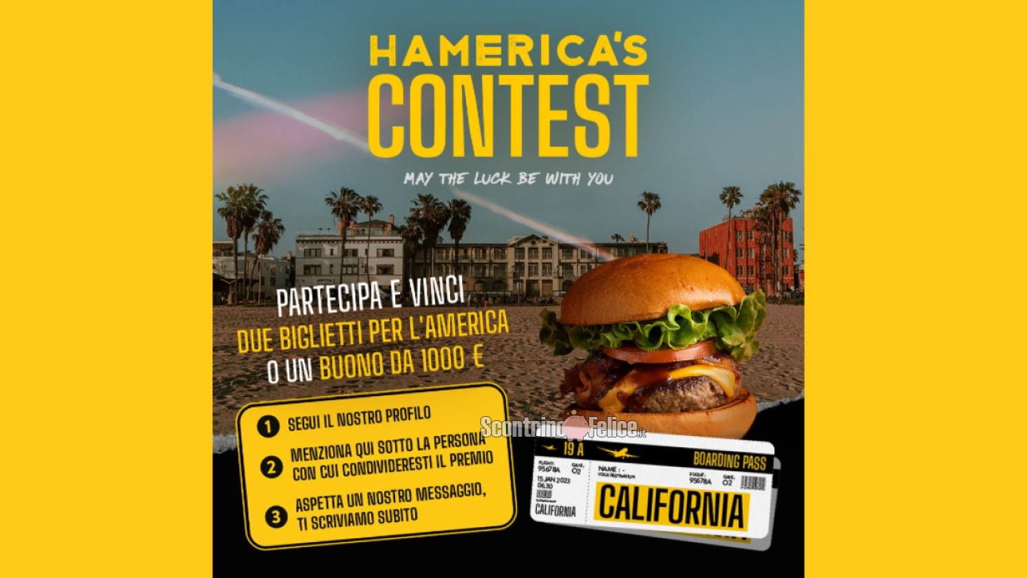 Giveaway Hamerica's: vinci volo per Los Angeles e voucher da 1000 euro!