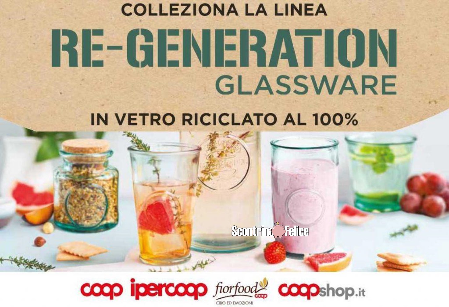 Raccolta punti Coop Re-Generation Glassware 2023 colleziona i contenitori in vetro riciclato