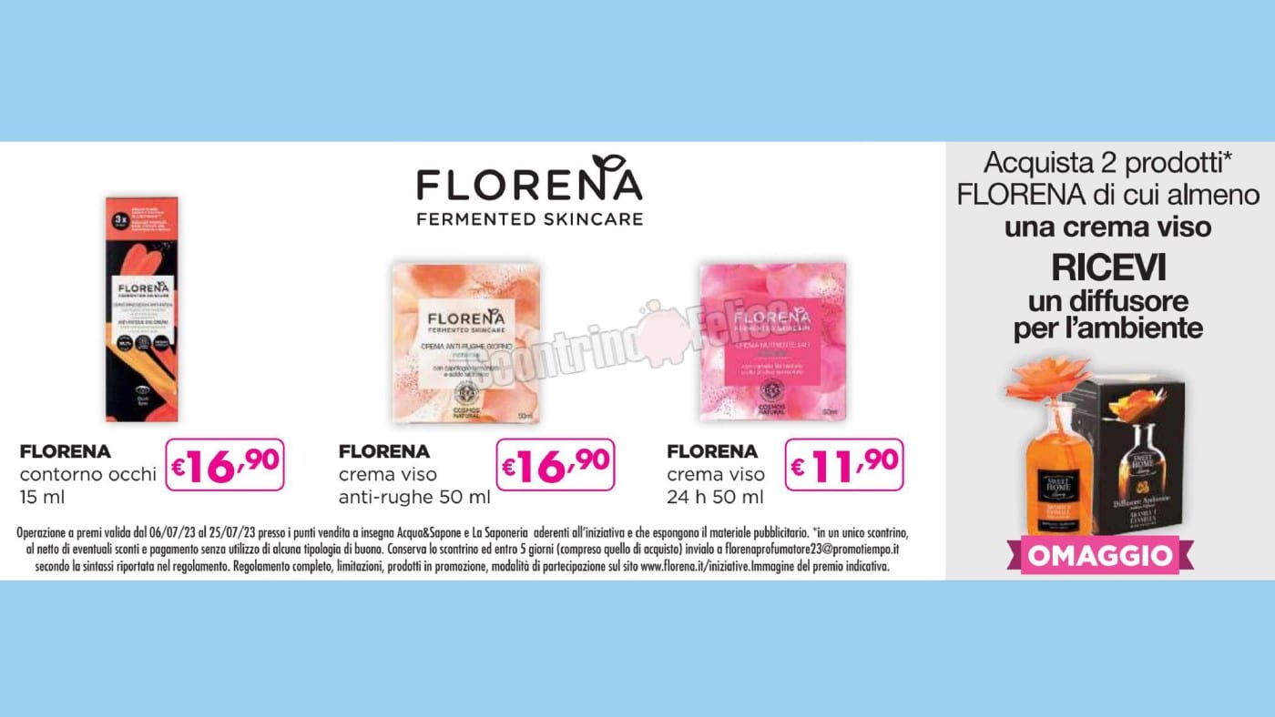 Florena ti regala il diffusore ambiente da Acqua&Sapone e La Saponeria