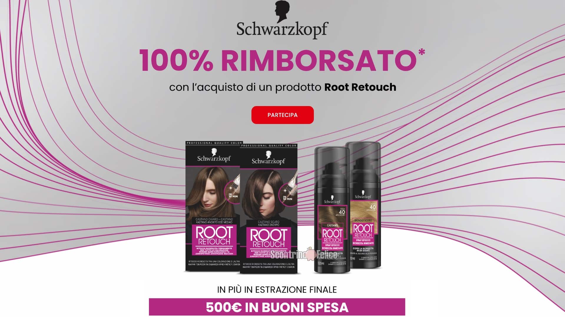 Schwarzkopf 100% rimborsato: ricevi il rimborso di Root Retouch e vinci 500 euro in buoni spesa