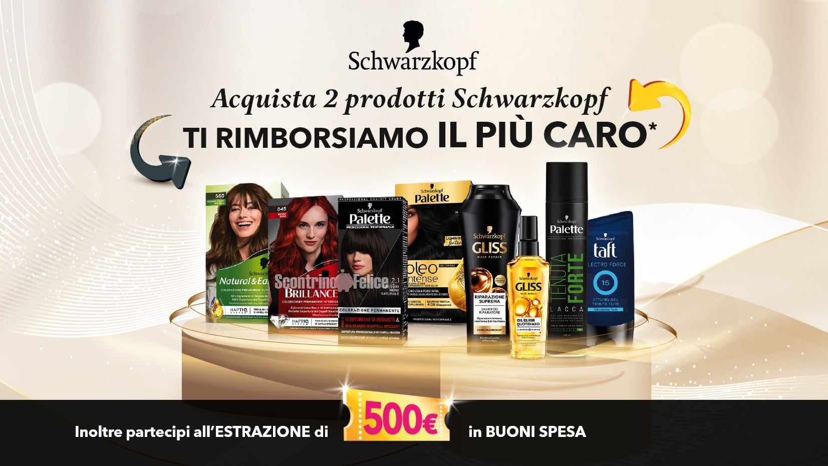 Cashback Schwarzkopf: ricevi il rimborso del prodotto più caro e vinci 1 gift card da 500 euro