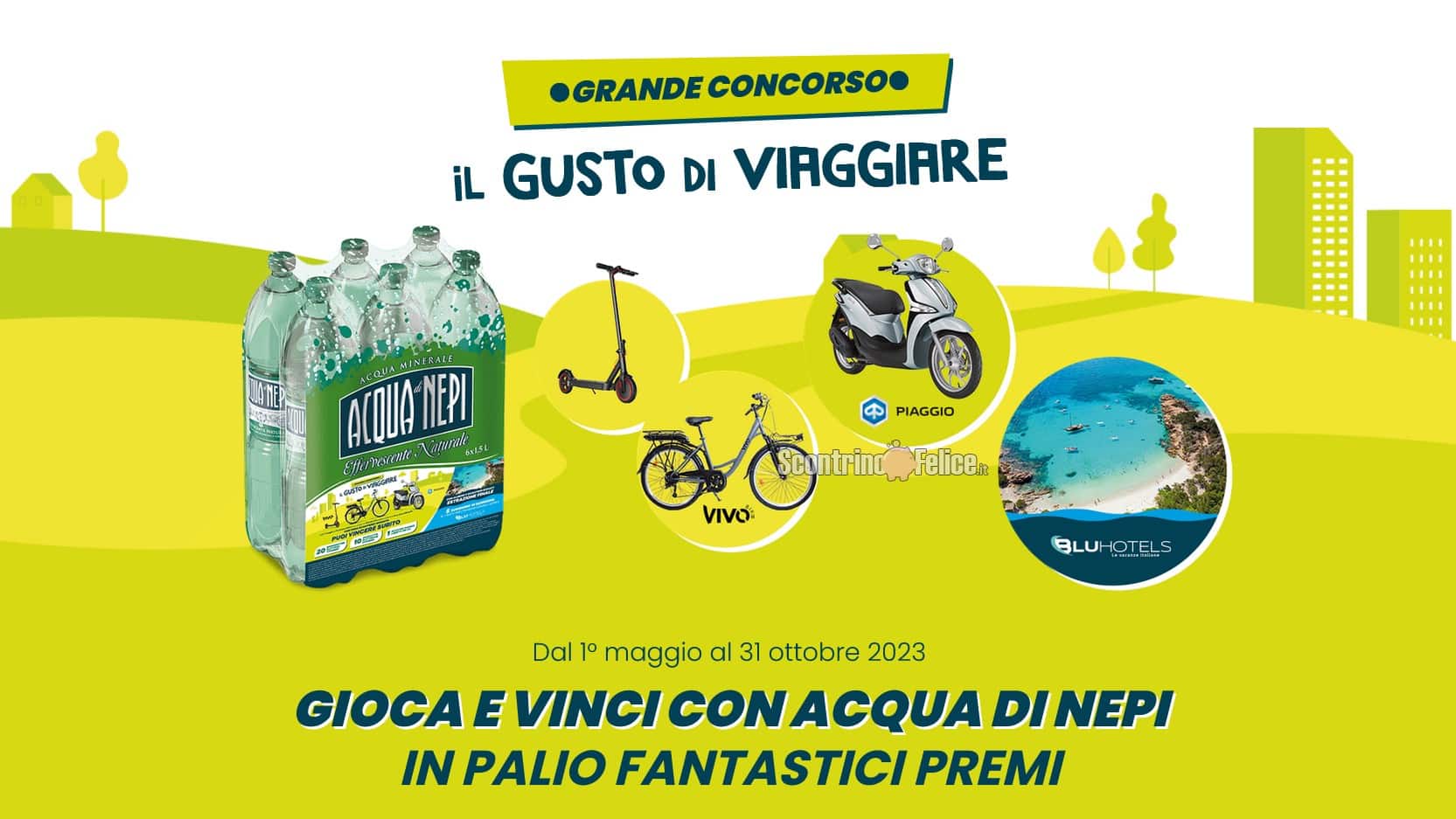 Concorso Acqua Di Nepi "Il gusto di viaggiare": vinci monopattini, eBike, scooter Piaggio e 5 soggiorni in Sardegna