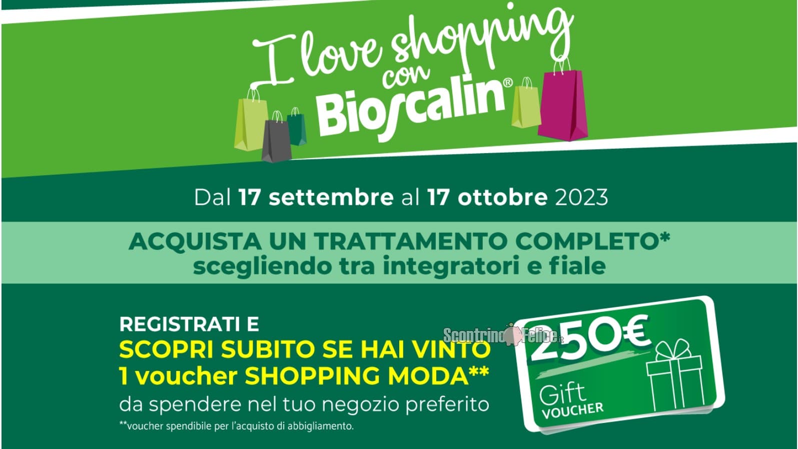 Concorso Bioscalin "I Love Shopping": vinci Voucher Shopping Moda da 250 euro e 2.500 euro!