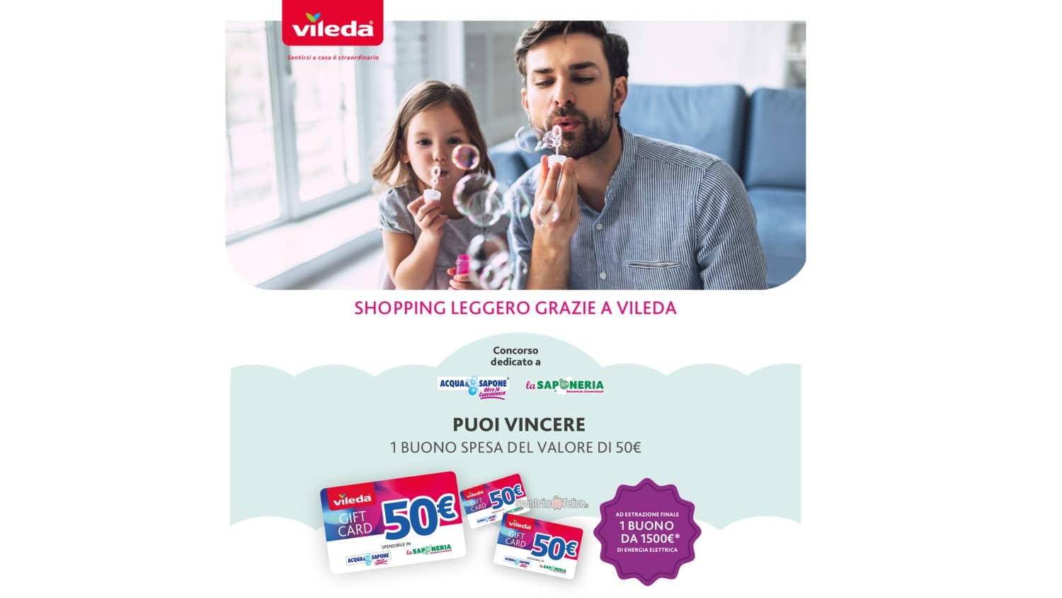 Concorso “Shopping Leggero Grazie a Vileda”: in palio buoni spesa e 1.500 euro per pagare le bollette elettriche