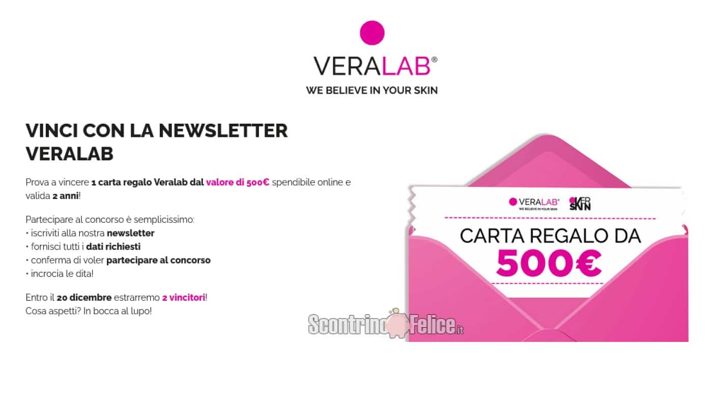 Vinci gratis 2 carte regalo Veralab da 500 euro