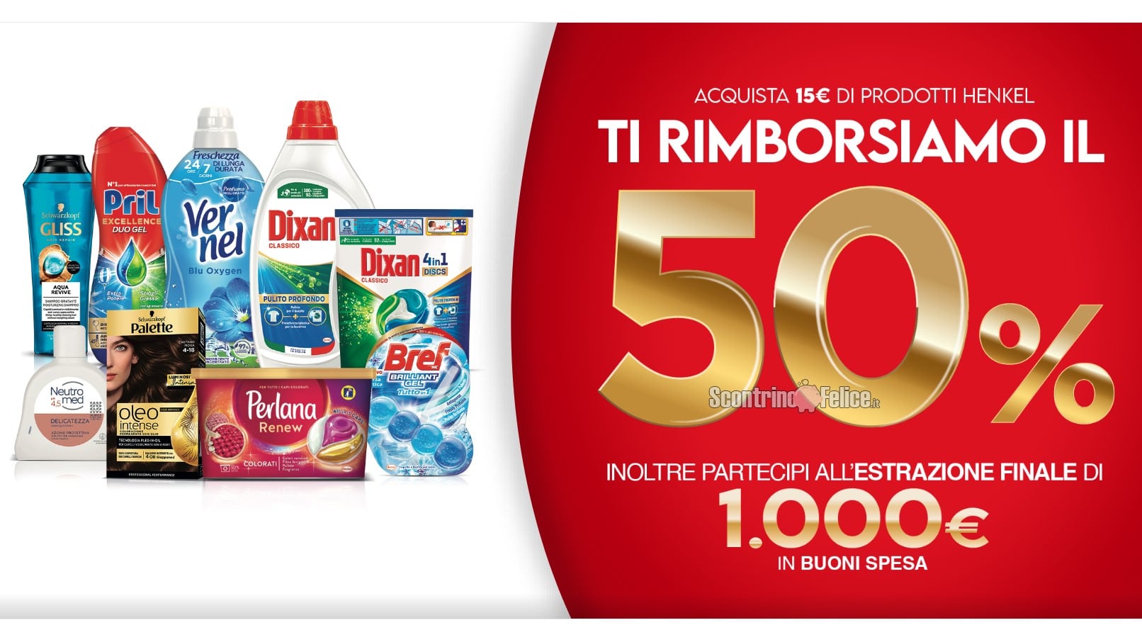 Cashback Henkel: ricevi il rimborso del 50% e vinci 1.000 euro in buoni spesa