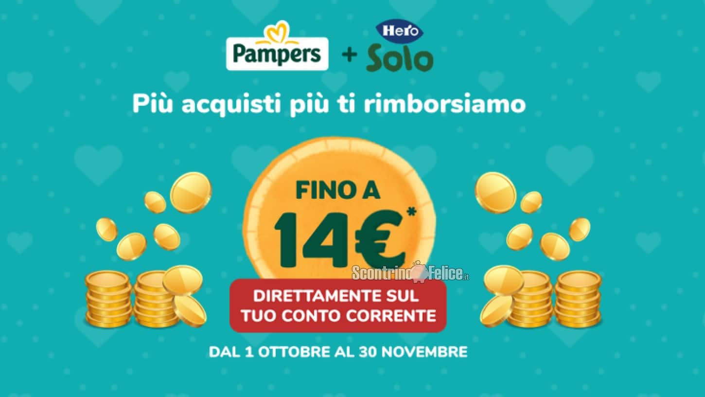 Cashback Pampers ed Hero SOLO: ricevi un rimborso fino a 14 euro