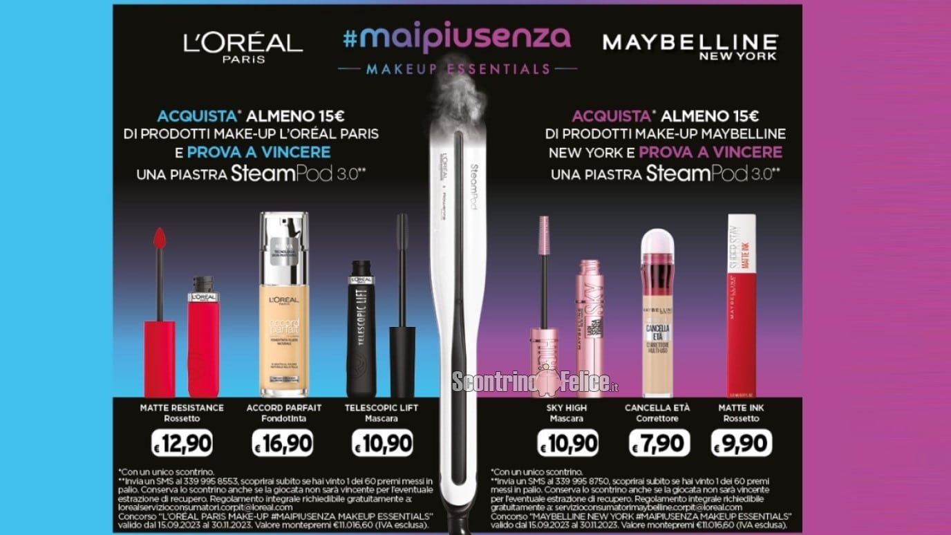 Concorso L'Oreal e Maybelline "Mai più senza": vinci 60 SteamPod 3.0