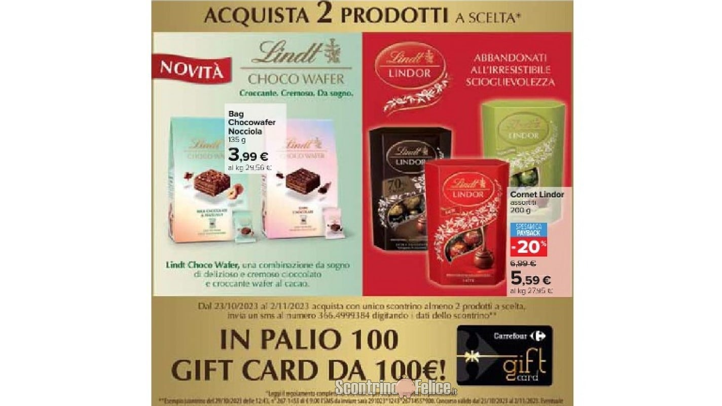 Concorso Lindt da Carrefour: vinci gift card da 100 euro