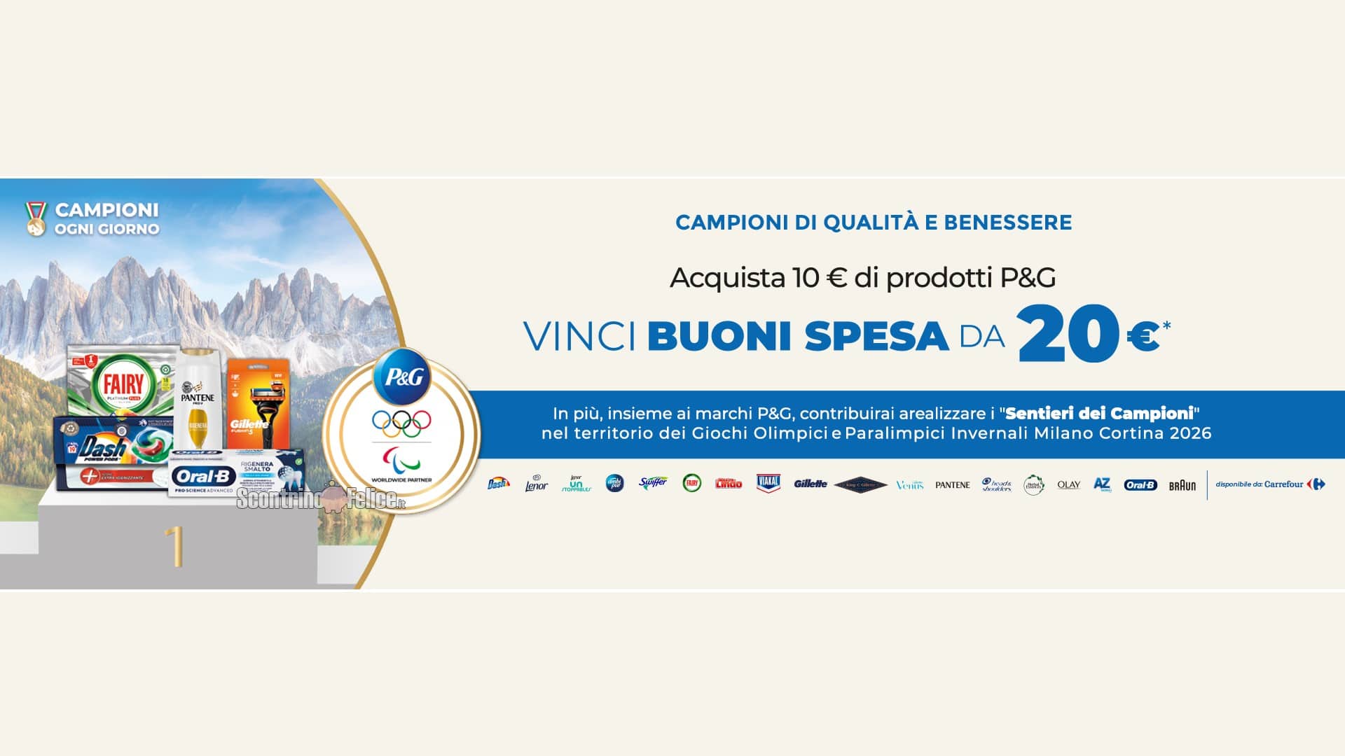 Concorso P&G "Campioni di qualità e benessere" da Carrefour: vinci buoni spesa da 20 euro