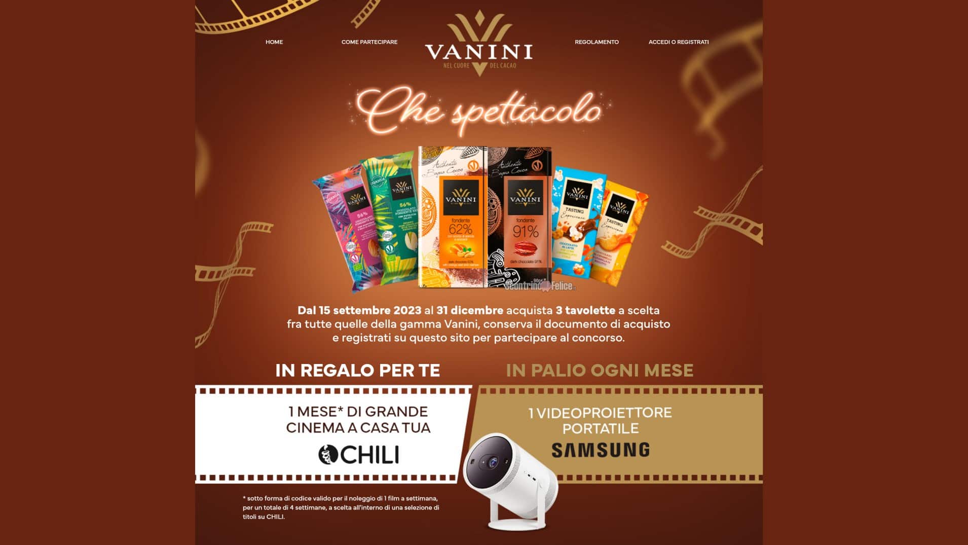 Concorso Vanini: vinci videoproiettore Samsung (e ricevi 1 mese di cinema CHILI in regalo)