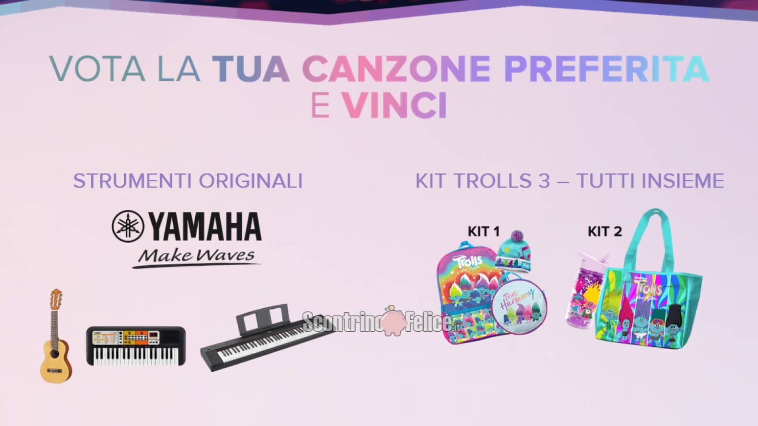 Concorso gratuito Yamaha: vota la tua canzone preferita e vinci Trolls 3