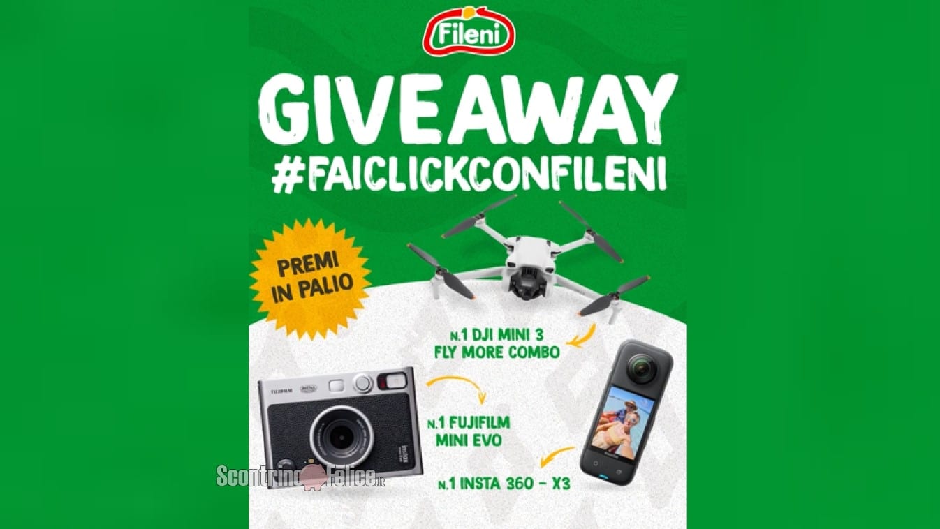 Giveaway Fileni: vinci drone DJI, Action Cam INSTA 360 e fotocamera ibrida FUJIFILM