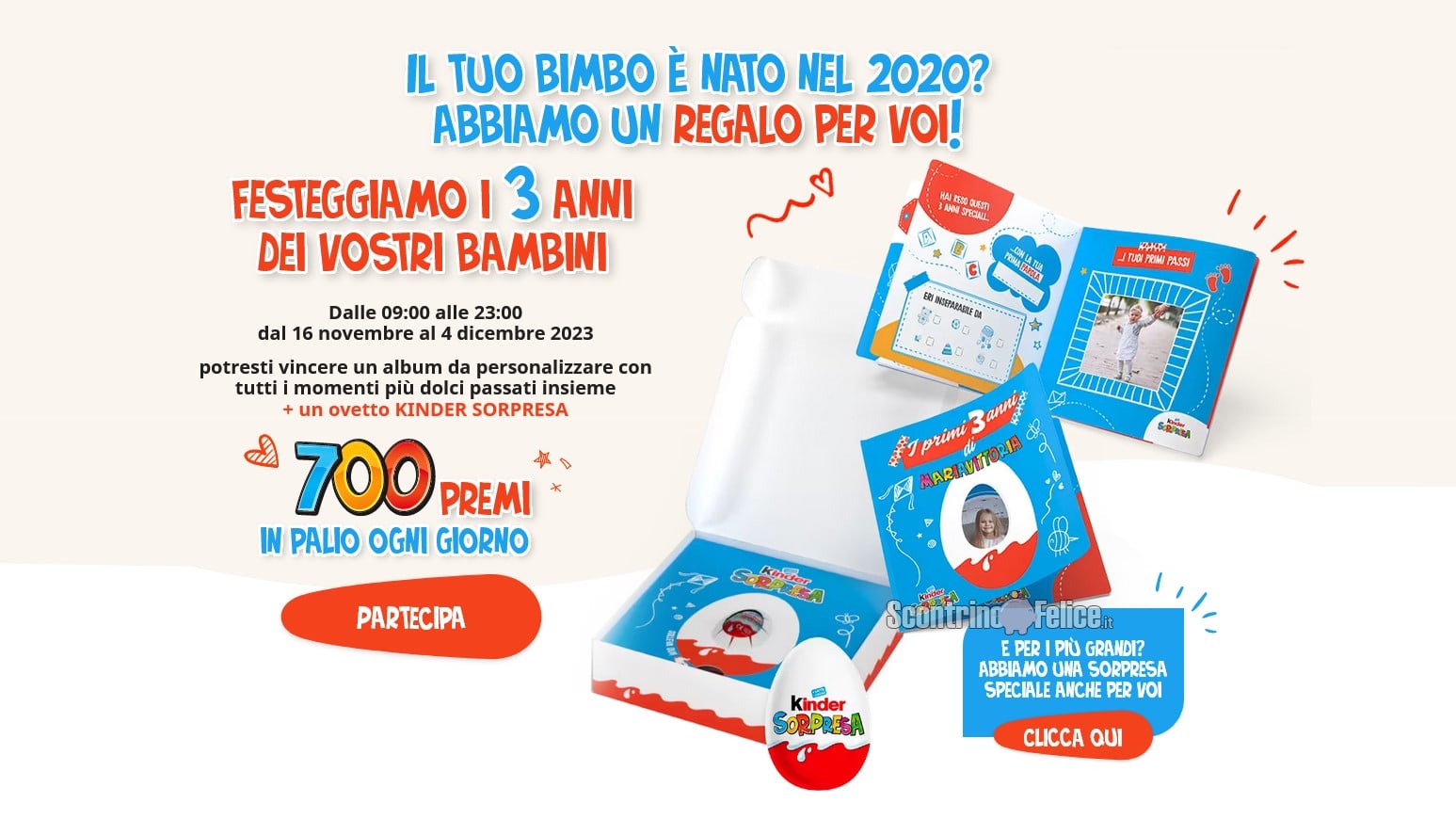 Concorso gratuito Kinder "Terzo anno": 700 premi in palio ogni giorno