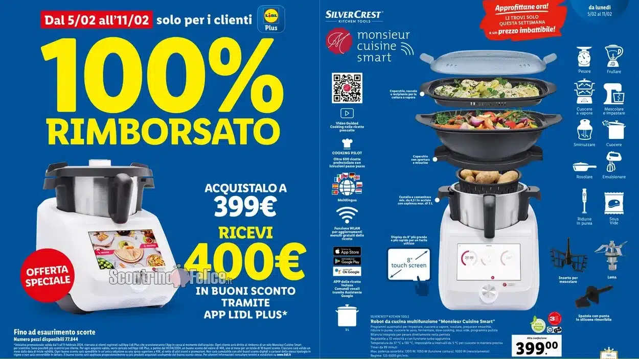 Cashback Lidl Monsieur Cuisine: 100% rimborsato