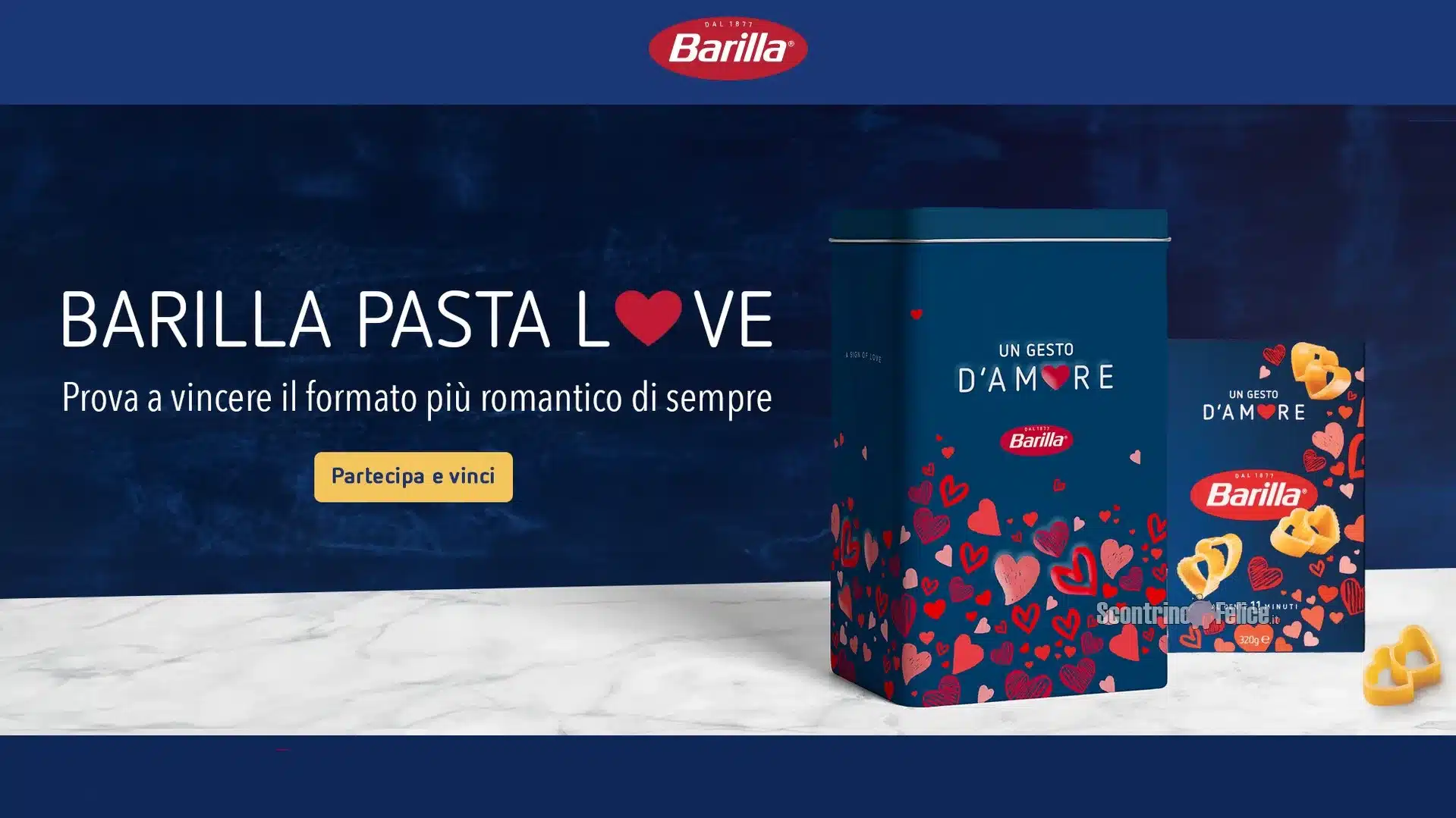 Concorso Barilla Pasta Love: vinci latta e pasta a forma di cuore