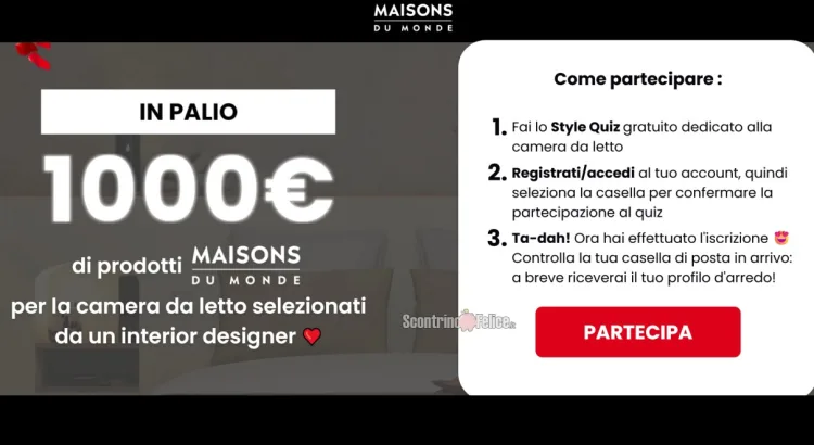 Concorso gratuito Maisons du Monde: in palio 1000 euro per la tua camera da letto