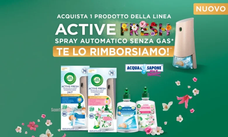 Cashback Air Wick ti rimborsa Active Fresh da Acqua e Sapone