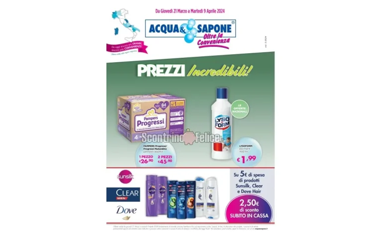 Nuovo Volantino Acqua e Sapone dal 21 marzo al 9 aprile 2024