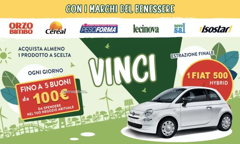 Concorso I Marchi del Benessere: vinci buoni spesa e Fiat Hybrid